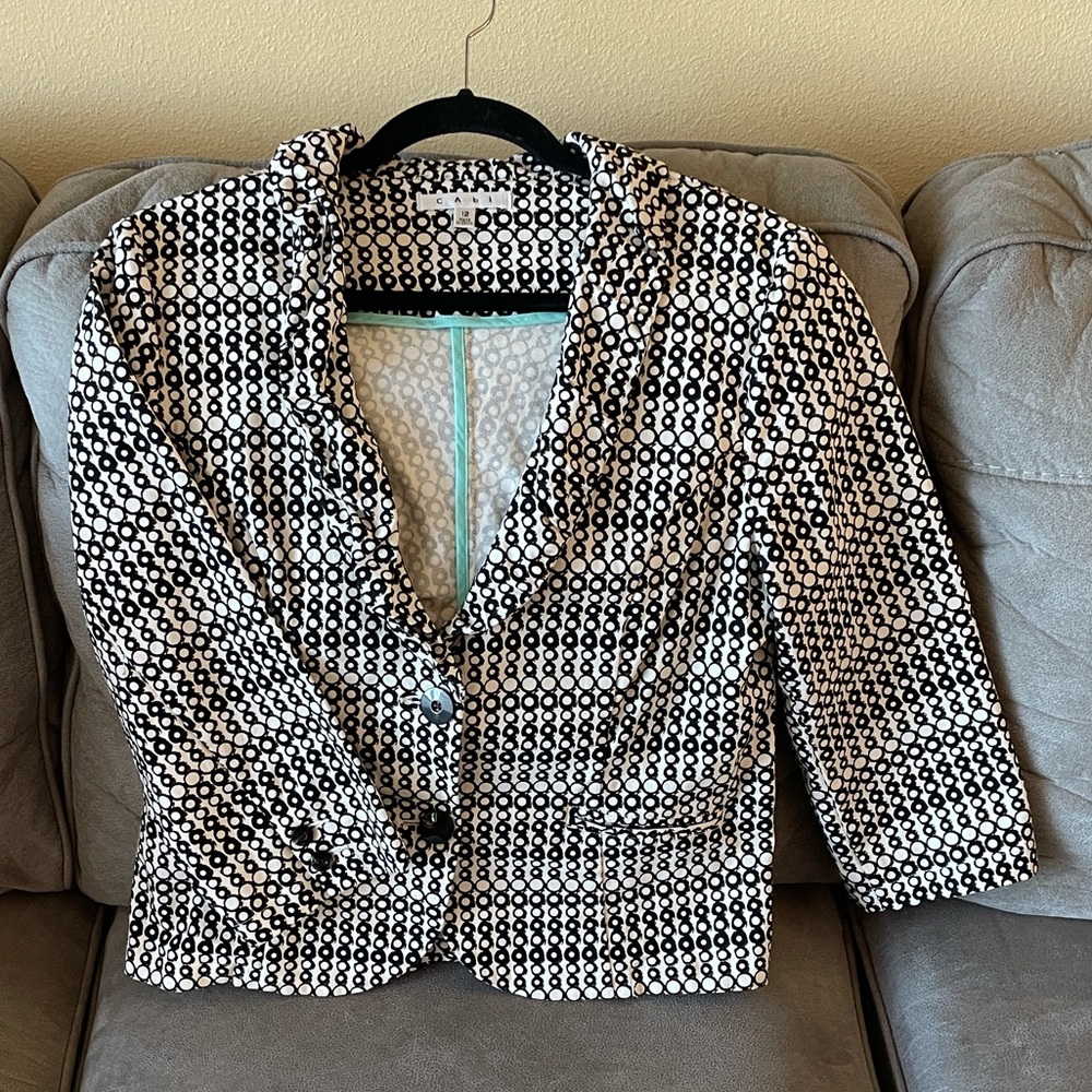 cabi black and white women's blazer size 12
